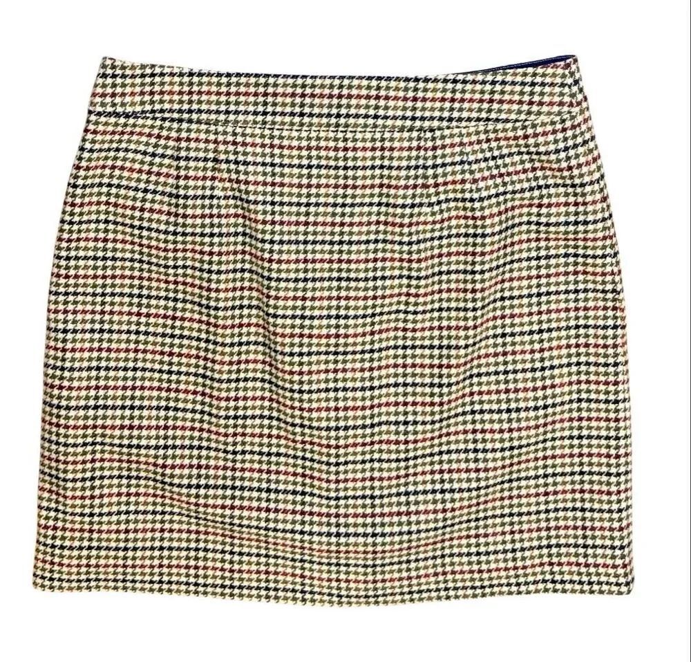 Talbots Wool Blend Houndstooth Mini Skirt 14Petite Brown Cream Preppy Classic - Picture 3 of 9